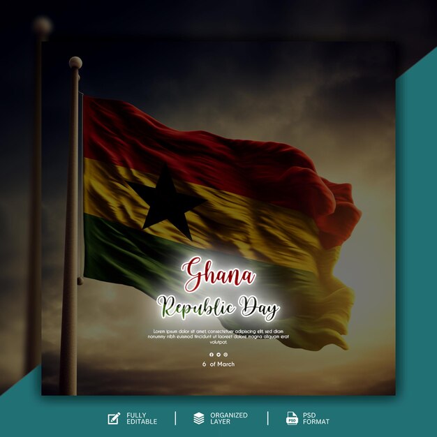 PSD grafik- und social-media-design-vorlage für den unabhängigkeitstag ghanas