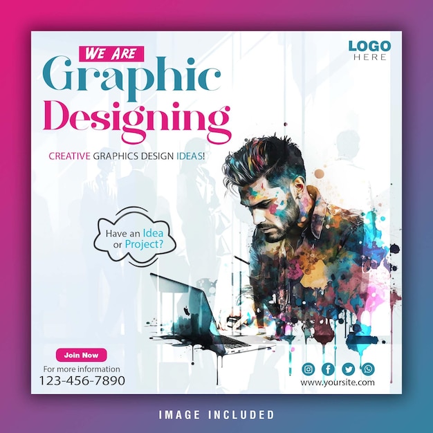 Grafikdesign-Agentur Social-Media-Poster-Vorlage, Aquarellmalerei, Musterdesign