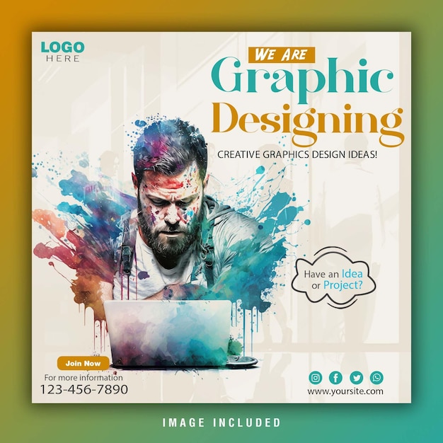 Grafikdesign-Agentur Social-Media-Poster-Vorlage, Aquarellmalerei, Musterdesign