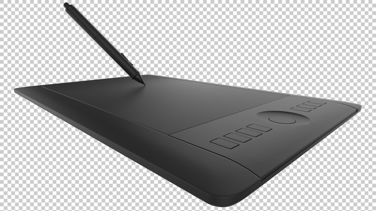 PSD grafiktablett mit stift auf transparentem hintergrund 3d-darstellung