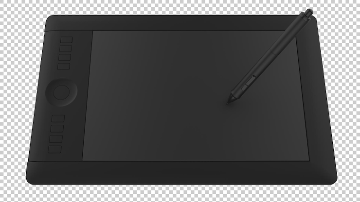 PSD grafische tablette mit stift für illustratoren und designer, isoliert auf transparentem hintergrund 3d-rendering