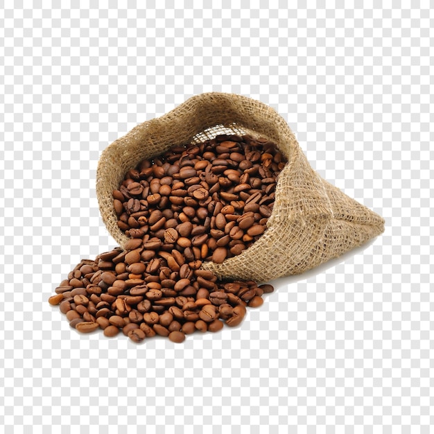Des grains de café renversés d'un sac en drap