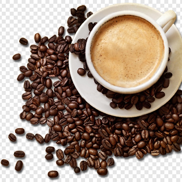Des grains de café avec une tasse de café