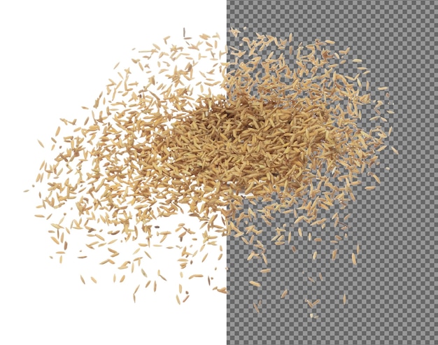 Les grains de riz paddy volent en l'air jaune doré le riz paddy tombant explosion de dispersion flottent en forme forme groupe de ligne fond blanc isolé mouvement de congélation obturateur à grande vitesse