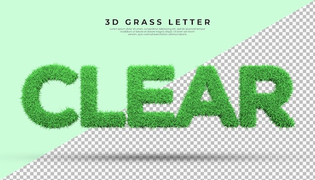 Grama verde da palavra clara na renderização em 3d