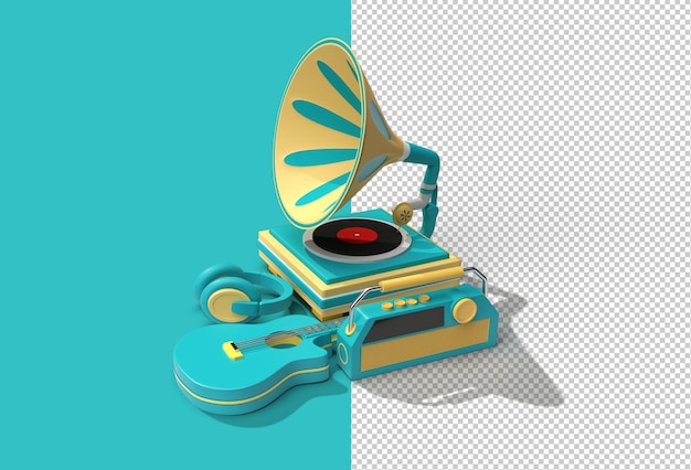 Grammophon mit Musikausrüstung transparente PSD-Datei.
