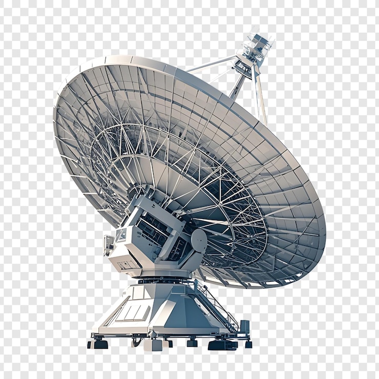 PSD una gran antena parabólica aislada sobre un fondo transparente
