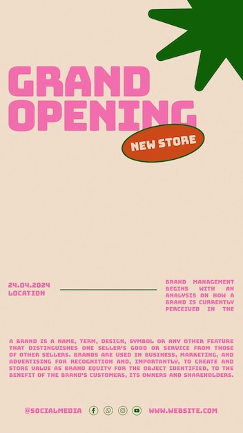 Gran apertura de la tienda plantilla de historias de Instagram diseño psd redes sociales banner concepto de venta en negrita