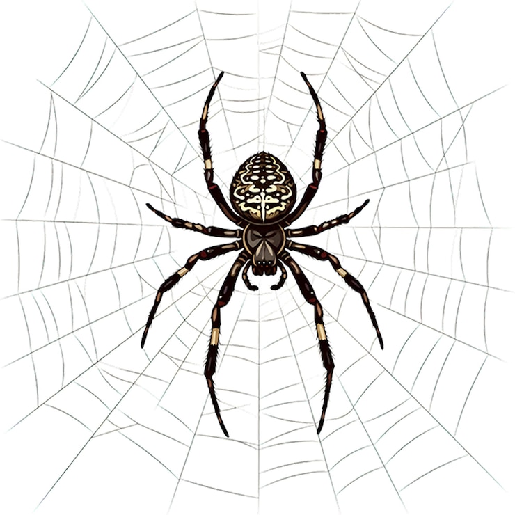 PSD una gran araña arrastrándose en una red sobre un fondo transparente