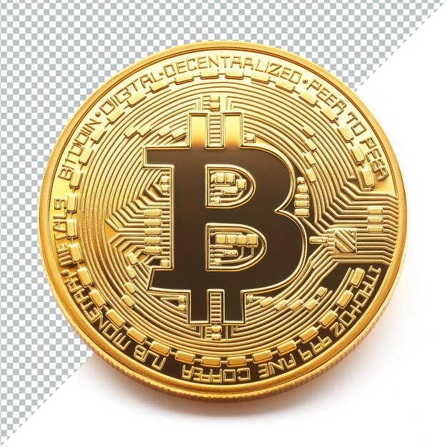 Un gran bitcoin dorado en un fondo transparente representa la moneda digital y la innovación de la criptomoneda Un gran fondo transparente de bitcoin dorado