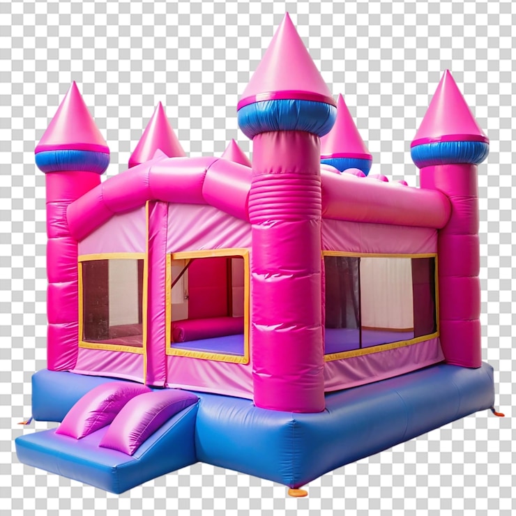 PSD un gran castillo inflable con un tobogán y un foso en un fondo transparente