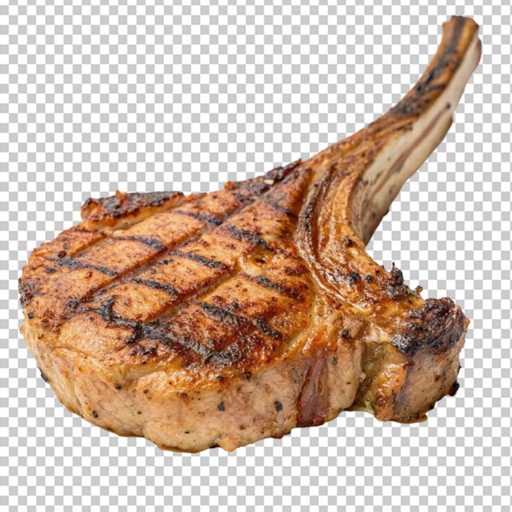 PSD una gran chuleta de cerdo a la parrilla sobre un fondo transparente
