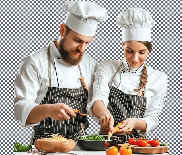 PSD gran clase de cocina con un chef famoso aislado en un fondo transparente