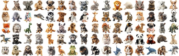 PSD gran conjunto de muñecas de animales carnosas y esponjosas para niños juguetes aislados fondo aig44