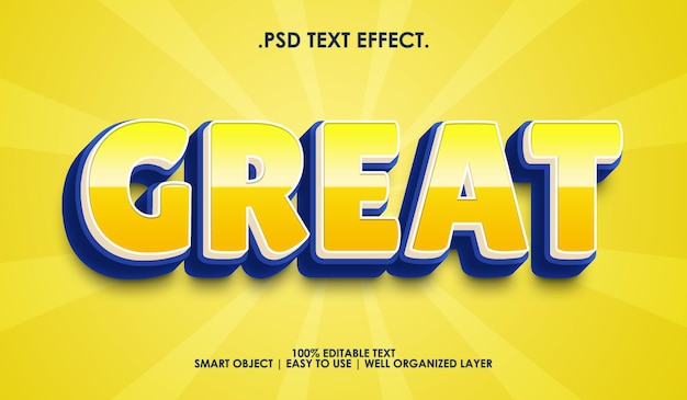 Gran efecto de estilo de texto 3d azul amarillo