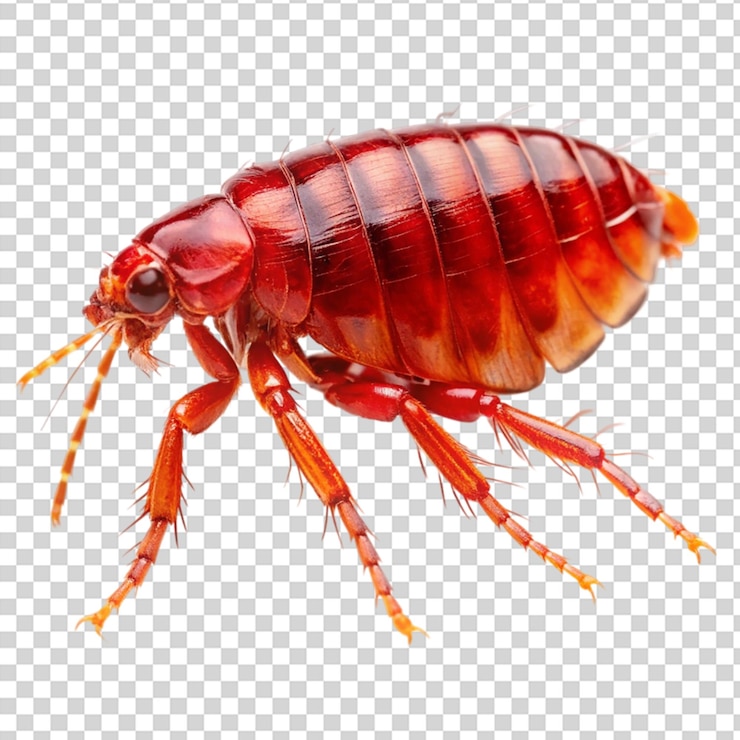 PSD un gran insecto rojo con patas largas y antenas en un fondo transparente