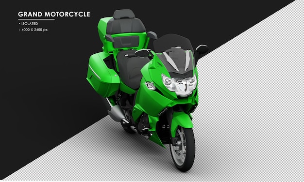 PSD gran motocicleta verde de metal aislada desde la vista del ángulo frontal derecho