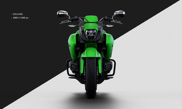 Gran motocicleta verde de metal realista aislada desde la vista frontal