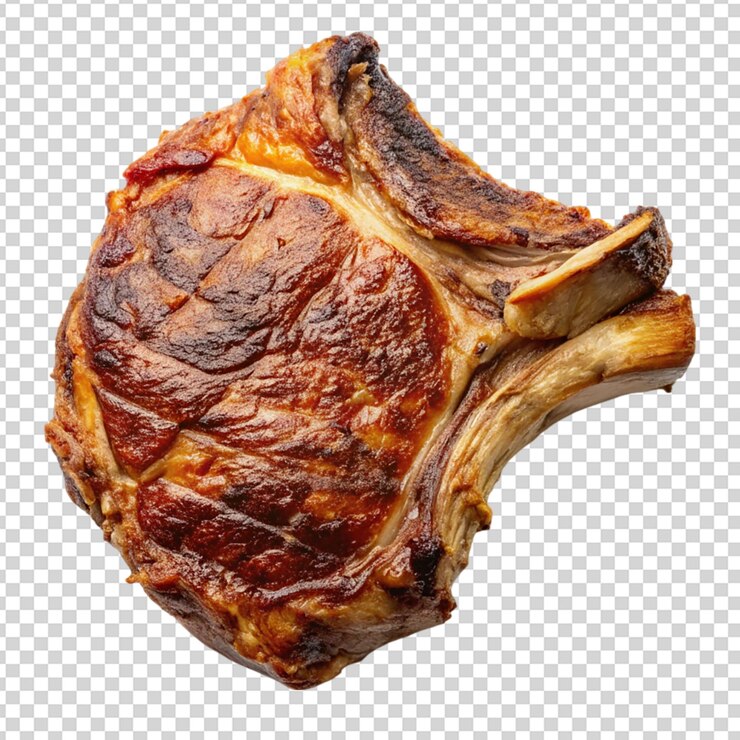 PSD gran pedazo frito de carne aislado sobre un fondo transparente