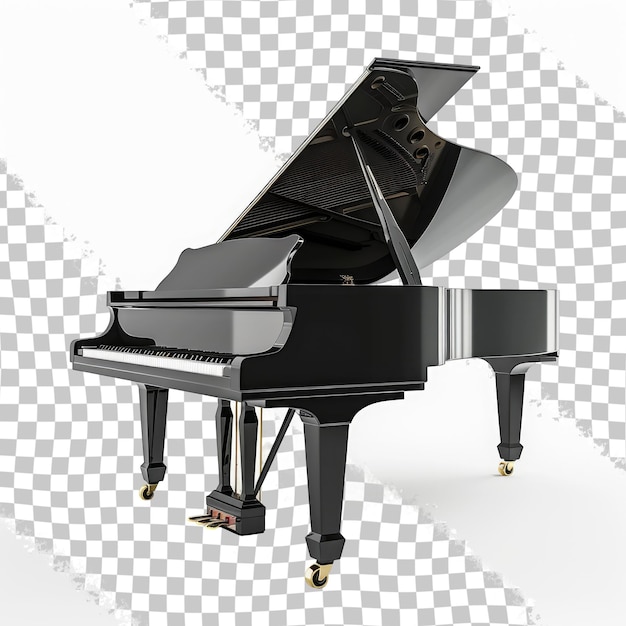 PSD un gran piano negro con un fondo blanco y unas teclas de piano negras