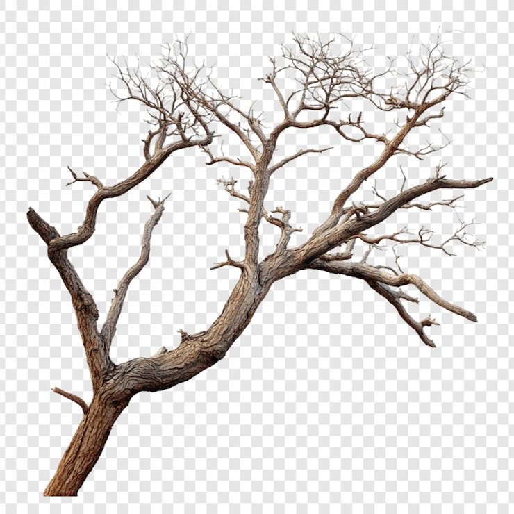 PSD una gran rama de árbol desnuda aislada sobre un fondo blanco que muestra detalles intrincados de la textura de la madera y ramas nudosas perfectas para elementos de diseño o decoraciones de halloween