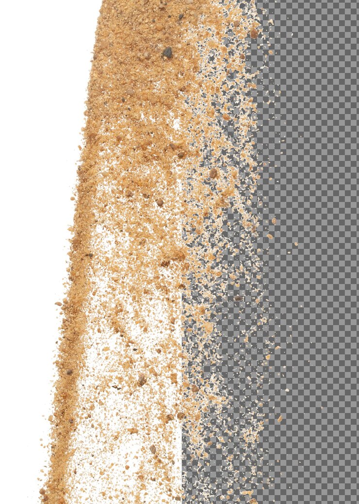 PSD gran tamaño explosión voladora de arena grano dorado ola de arena explota mosca de nube abstracta espuma de arena de color amarillo lanzando en aire fondo blanco obturador aislado de alta velocidad lanzando movimiento de parada de congelación