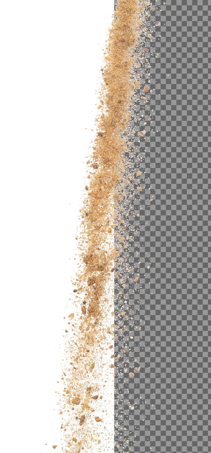 PSD gran tamaño explosión voladora de arena grano dorado ola de arena explota mosca de nube abstracta espuma de arena de color amarillo lanzando en aire fondo blanco obturador aislado de alta velocidad lanzando movimiento de parada de congelación