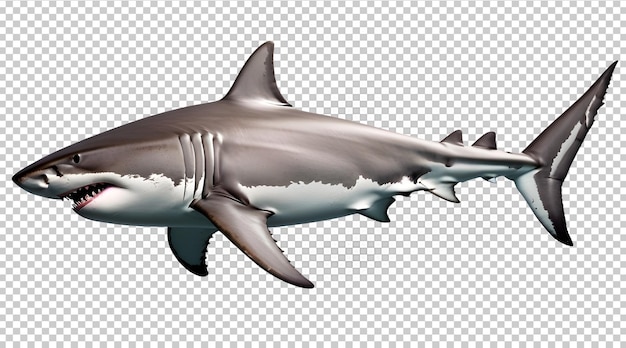 PSD gran tiburón blanco aislado fondo transparente renderizado en 3d