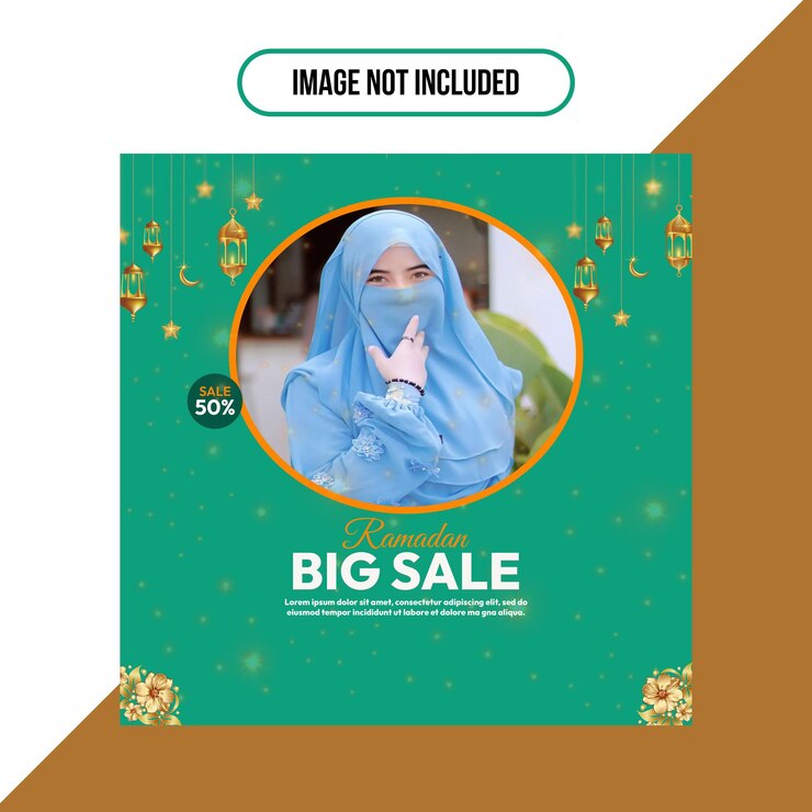 Gran venta con Hijab Moda Descuento plantilla de post de Ramadán