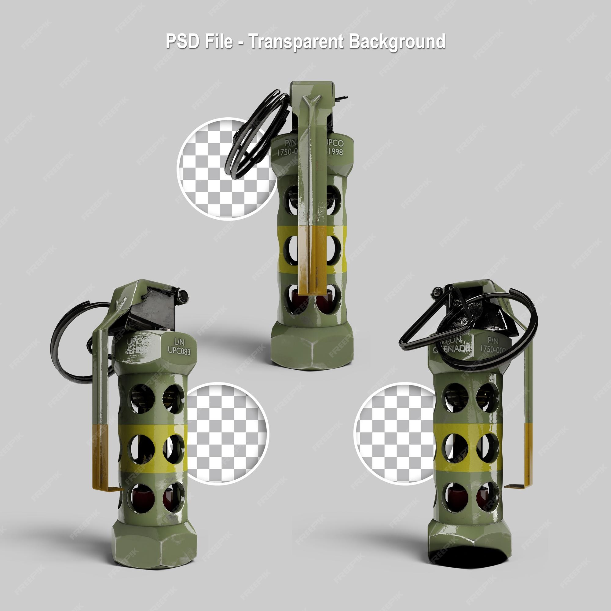 Granadas de flashbang munição ou bombas de som leve arma de guerra  explosiva conjunto realista de recipientes de metal com furos para  mecanismo de jogo close-up modelos de poli alto e baixo