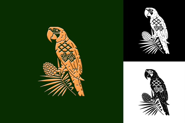 Granadilla dulce con silueta de guacamayo y diseño geométrico Diseño vectorial de ilustraciones creativas