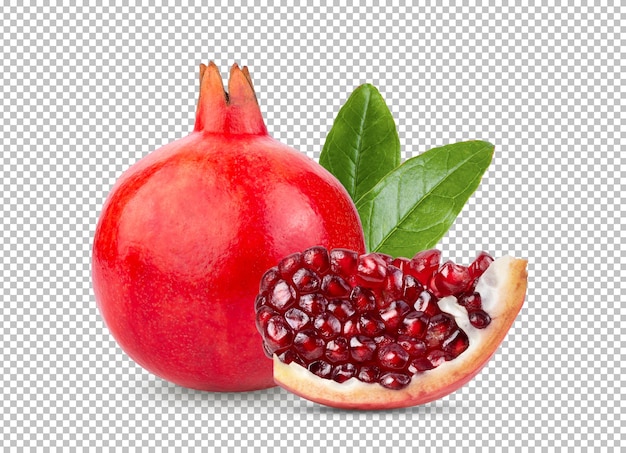 Granatapfel mit Blatt isoliert auf Alpha-Schicht