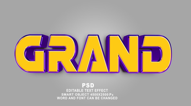 Grand 3d editable photoshop text effect style with premium background