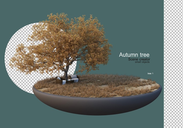 PSD un grand arbre au milieu du pré en automne