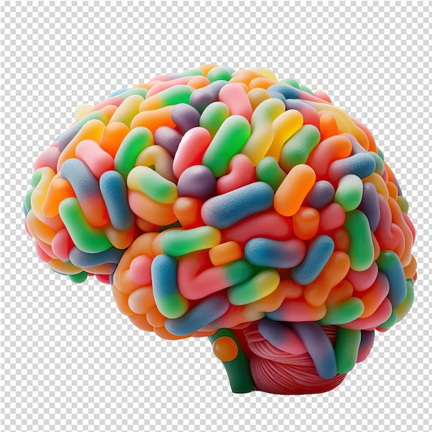 PSD un grand cerveau fait de bonbons et une main humaine