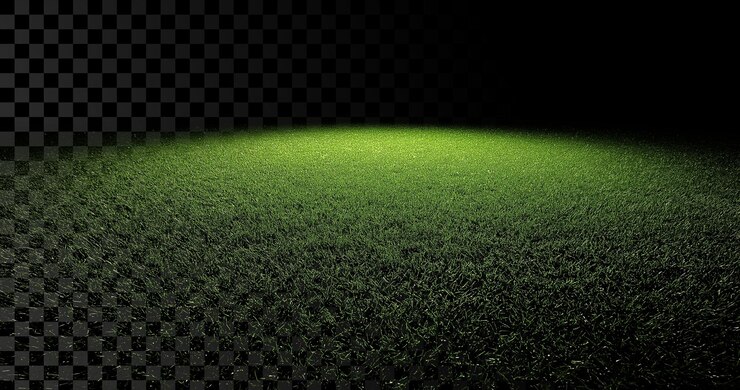 PSD un grand champ d'herbe verte vide sur un fond transparent
