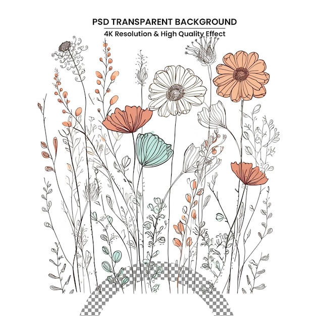 Un grand ensemble de fleurs, feuilles et baies dessinées à la main à l'encre et au stylo Dessin linéaire de plantes dans le style croquis