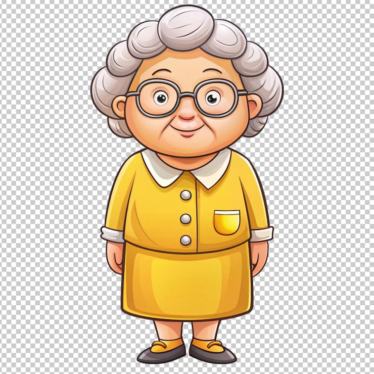 PSD grand-mère de dessin animé modèle lunettes portant grand