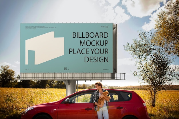 PSD grand modèle de panneau d'affichage à côté de la route