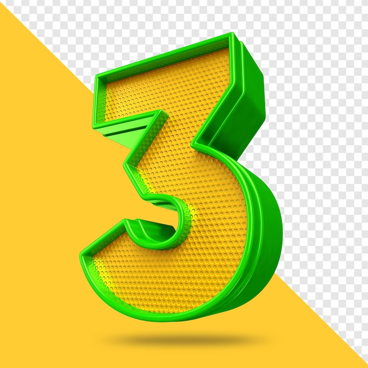 PSD un grand numéro 3 vert sur fond jaune