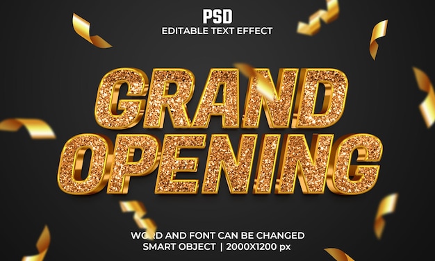 Grand opening 3d bearbeitbarer texteffekt premium psd mit hintergrund