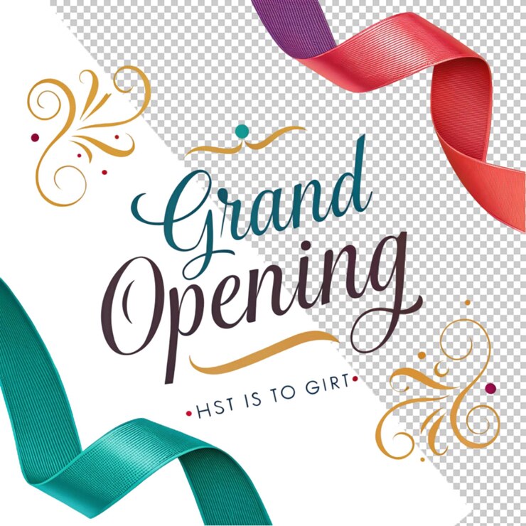 grand opening card with ribbon background