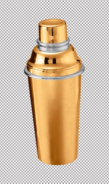 Un Grand Thermos Doré Isolé Sur Blanc