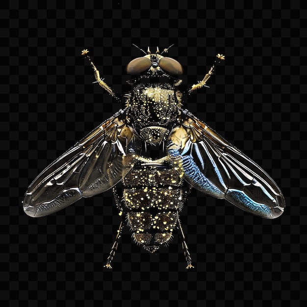PSD une grande abeille jaune et noire avec une queue bleue