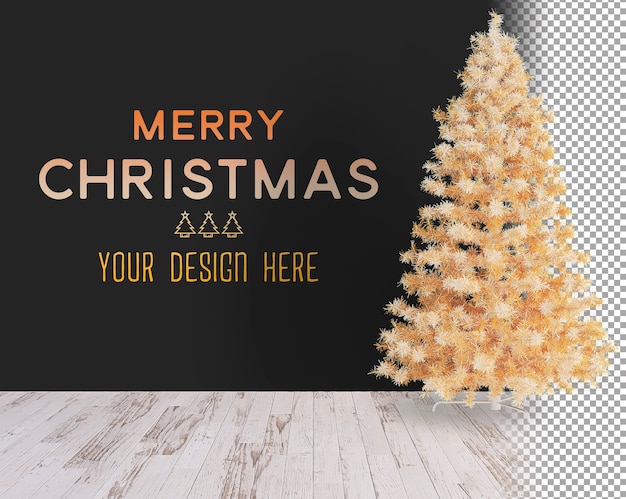 Grande albero di Natale e accessori bianchi Mockup di Natale