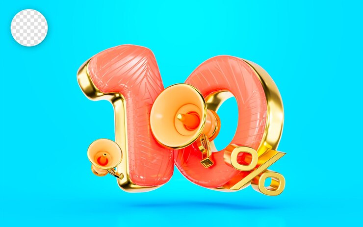 PSD grande annuncio dell'offerta di sconto del 10 percento con il concetto di rendering 3d del bordo dorato del mega telefono per la vendita