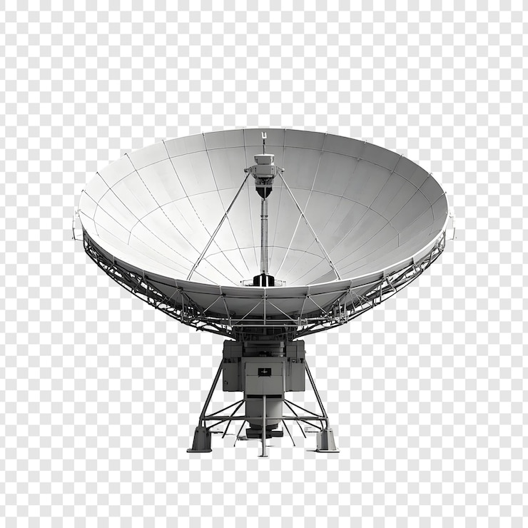 PSD grande antena de antena parabólica isolada em fundo transparente