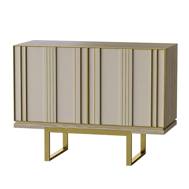 Une grande armoire en bois avec des garnitures en or et une finition brune