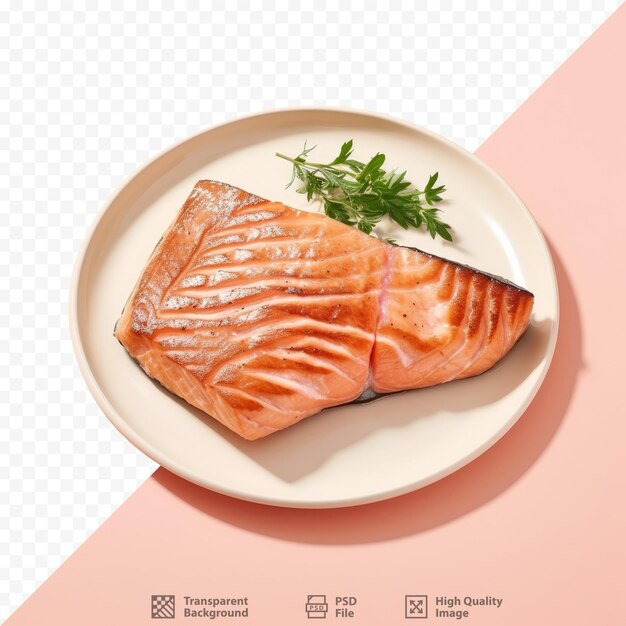 PSD grande bife de salmão na placa de fundo transparente