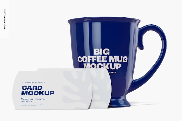 Grande caneca de café com maquete de cartão, vista frontal